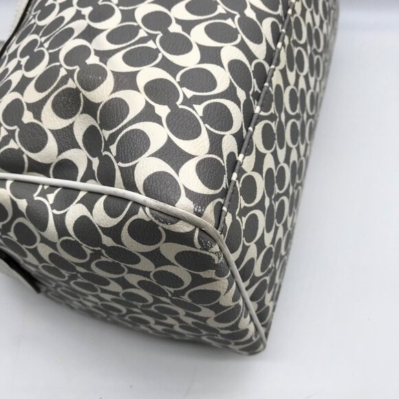 Coach Gray Pebbled Leather Signature Stripe Heritage Satchel Bag F15132 - Picture 9 of 11